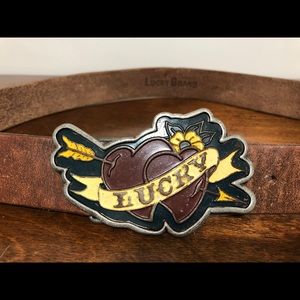Lucky Brand Brown Leather Belt Large Heart Buckle